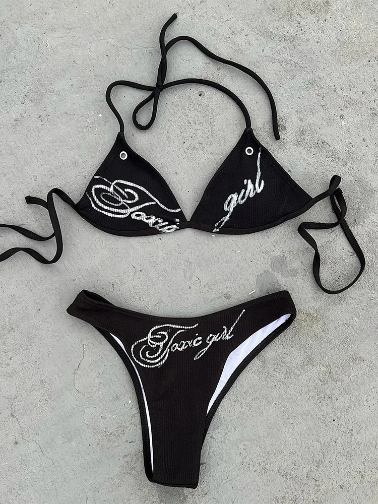 New Korean style Y2K women's black bikini with simple and versatile straps for daily use, not monotonous