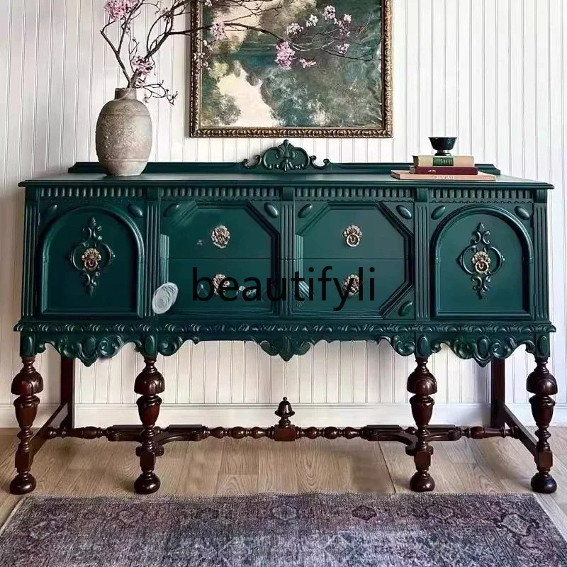 

French retro solid wood porch cabinet, living room wall decoration cabinet, home partition side cabinet1184
