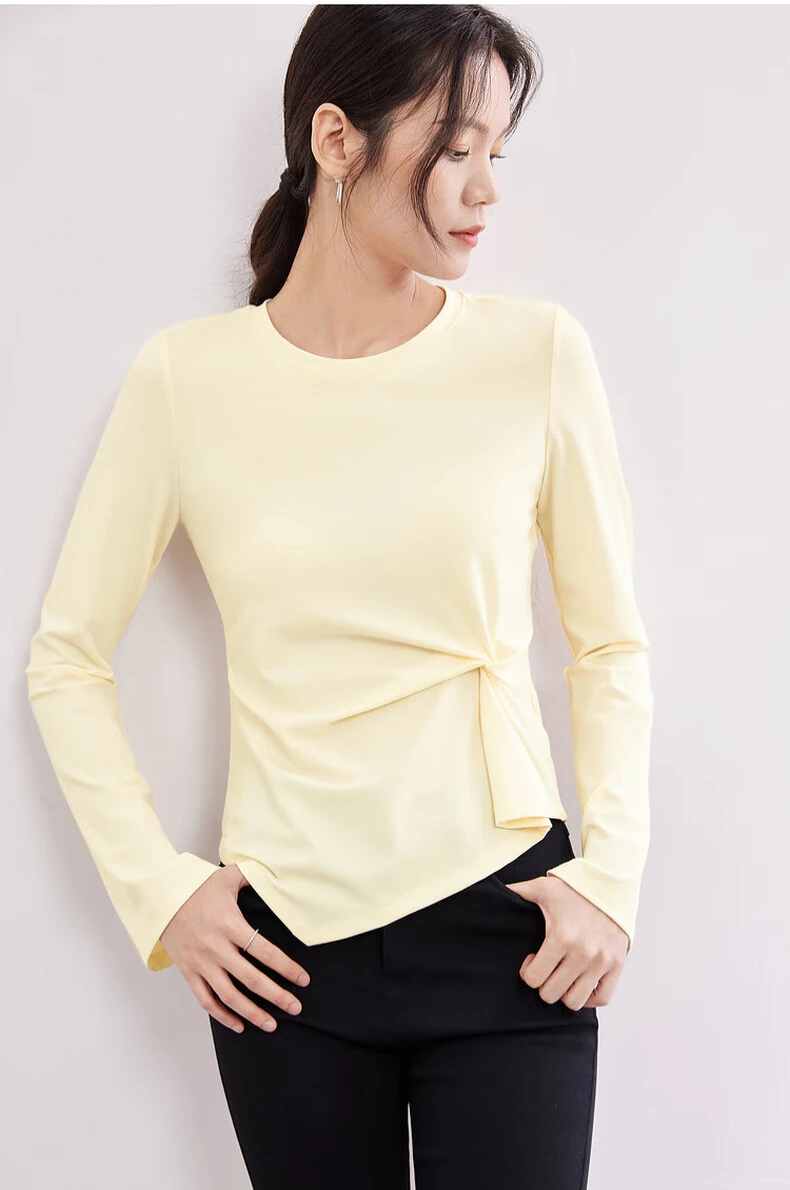 

SENTUBILA Irregular Solid T-shirt Women 2025 Spring New O Neck Flare Sleeve Pullovers Fashion Simple Female Clothing 141T53414