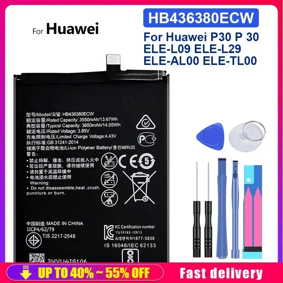 Mobile Phone Batteries HB436380ECW 3650mAh For Huawei P30 P 30 ELE-L09 ELE-L29 ELE-AL00 ELE-TL00 Smartphone Portable Battery