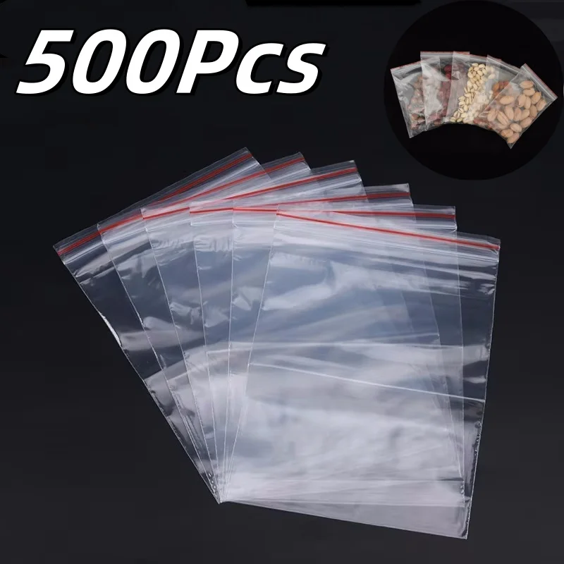 100-500Pcs/pack Thickening Self Seal Clear Plastic Poly Resealable Ziplock Bags Food Storage Fresh Reclosable Package Bags