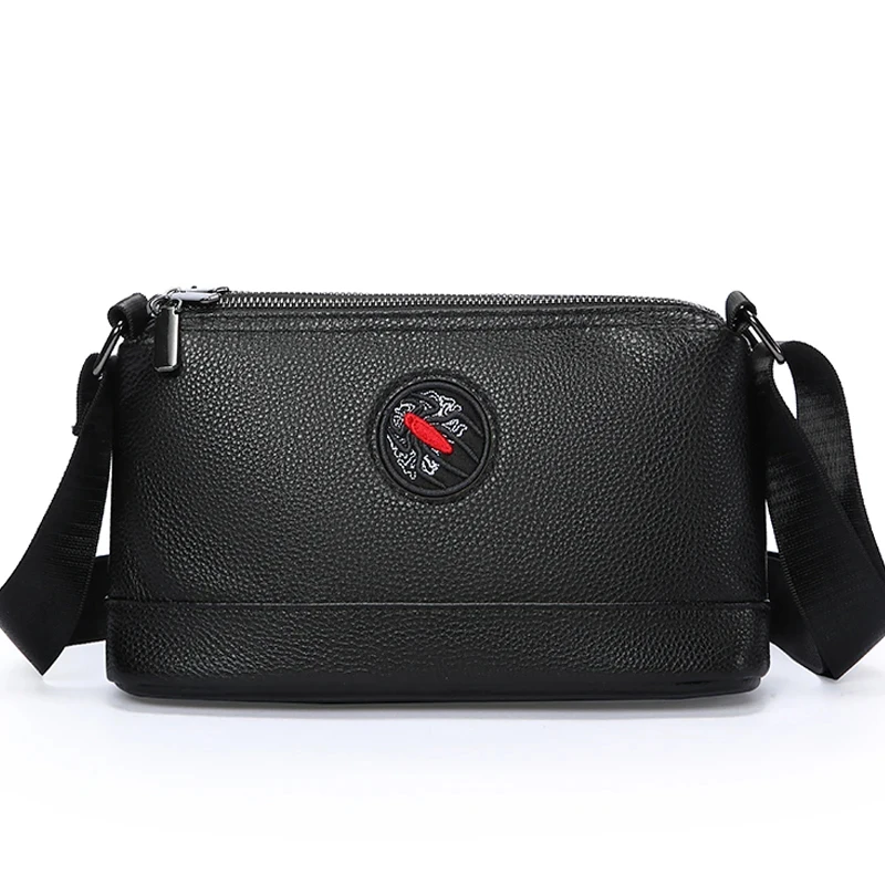 Men's genuine leather shoulder bags cowhide crossbody bags Multiple zippered compartments for men's bags