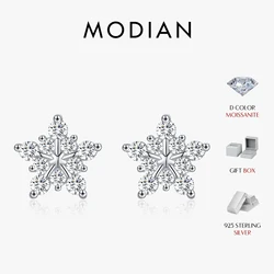 MODIAN D Color Dazzling Moissanite Earrings 925 Sterling Silver Trendy Cute Snowflake Stud Earrings For Women Fine Jewelry