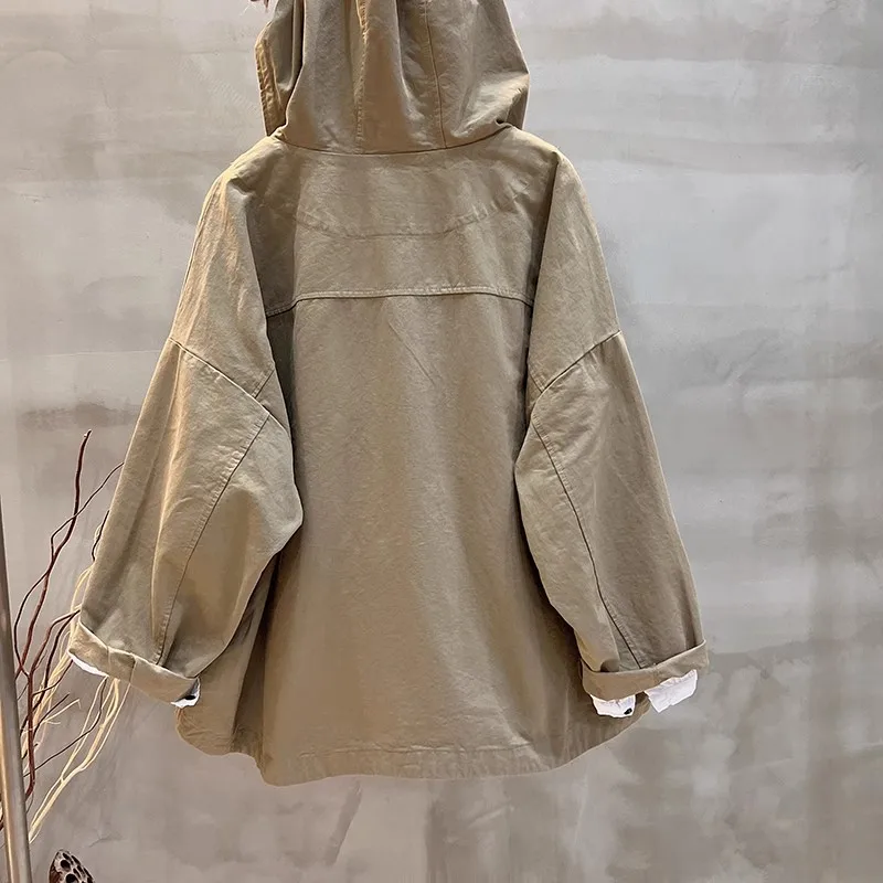 الكورية Sle عادية فضفاض مقنعين المرقعة Waed القطن لون نقي سترة واقية المرأة الخريف جديد Faion ملابس خارجية #2