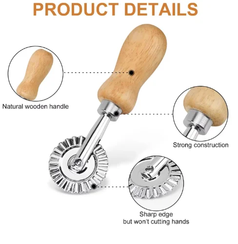 

Stainless Steel Dumplings Embossed Side Embossed Biscuit Mold Hand Cutter Roller Tool for Baking Pastry Decoration