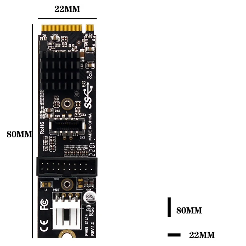 M.2 PCI E vers USB3.0 TYPE-C + 19/20P Wild 6,000 Carte Graphique Carte Vidéo Extender M2 à PCI-E Transfert Mining Riser