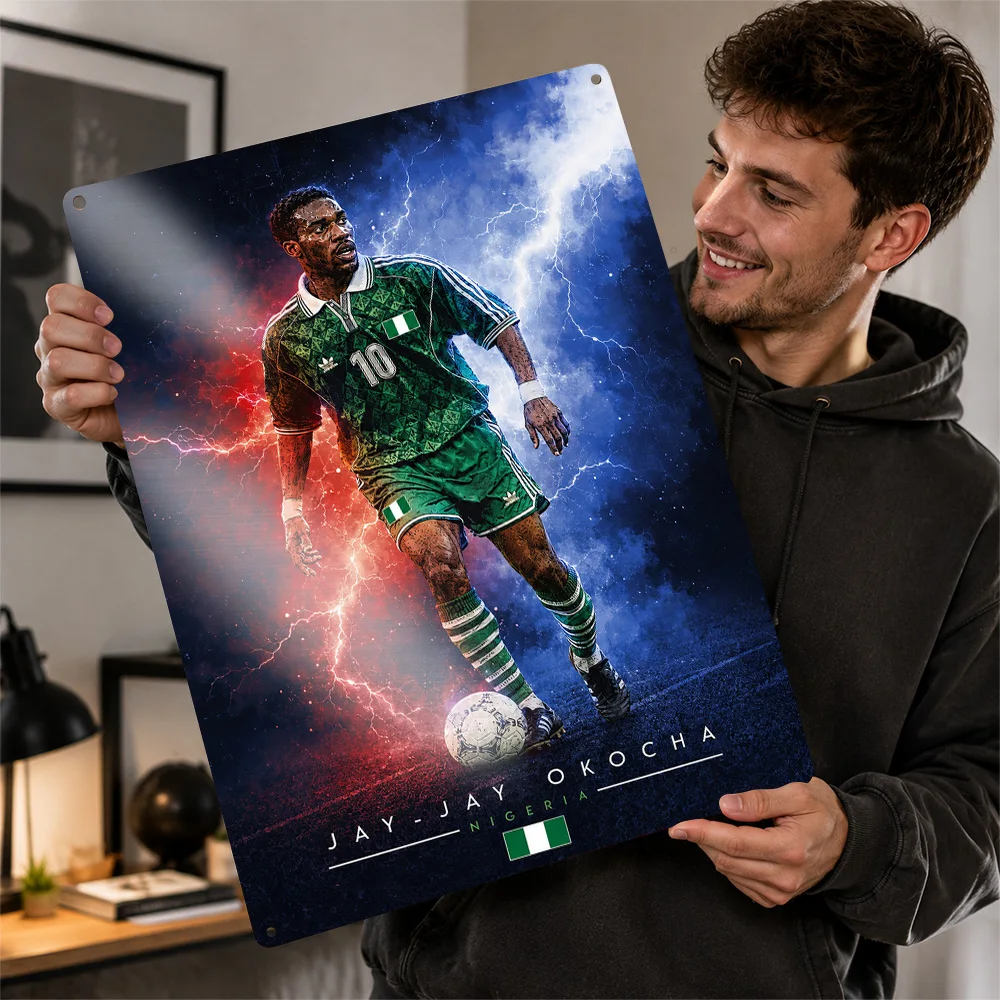 Jay-Jay Okocha Football Aluminum Poster Personalized Metal Sign Matchday Hero Style Wall Art Made For Dedicated Fans In Office
