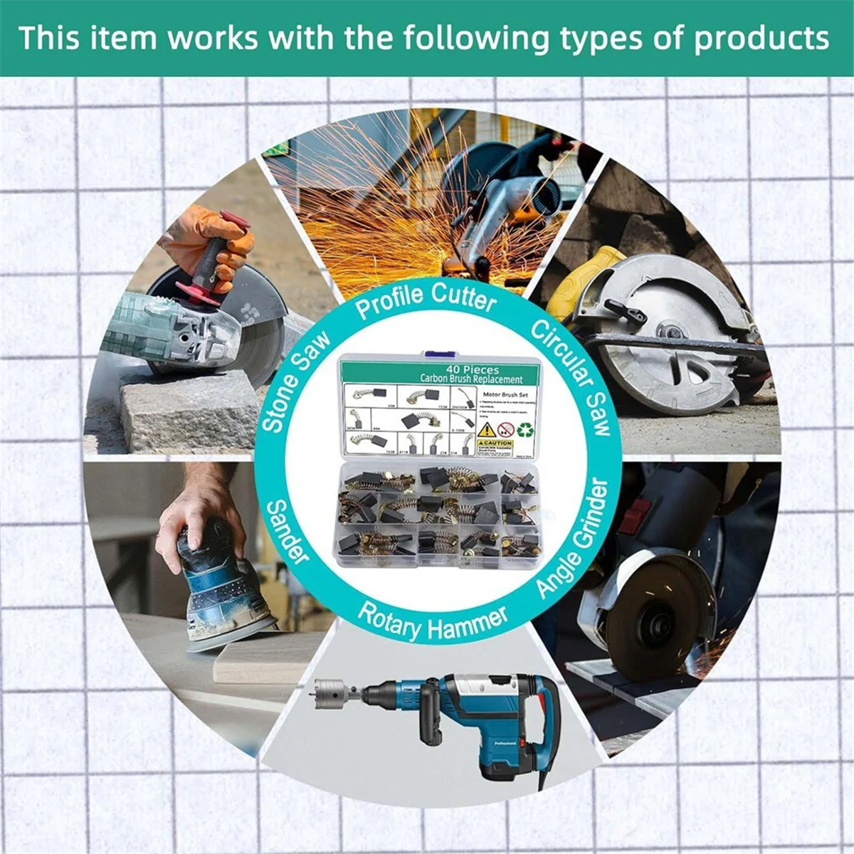 A76K Electric Motor Carbon Brushes Set - 40 Pack Replacement Repair Kit with 10 Sizes, Suitable for Repair Power Tools Part