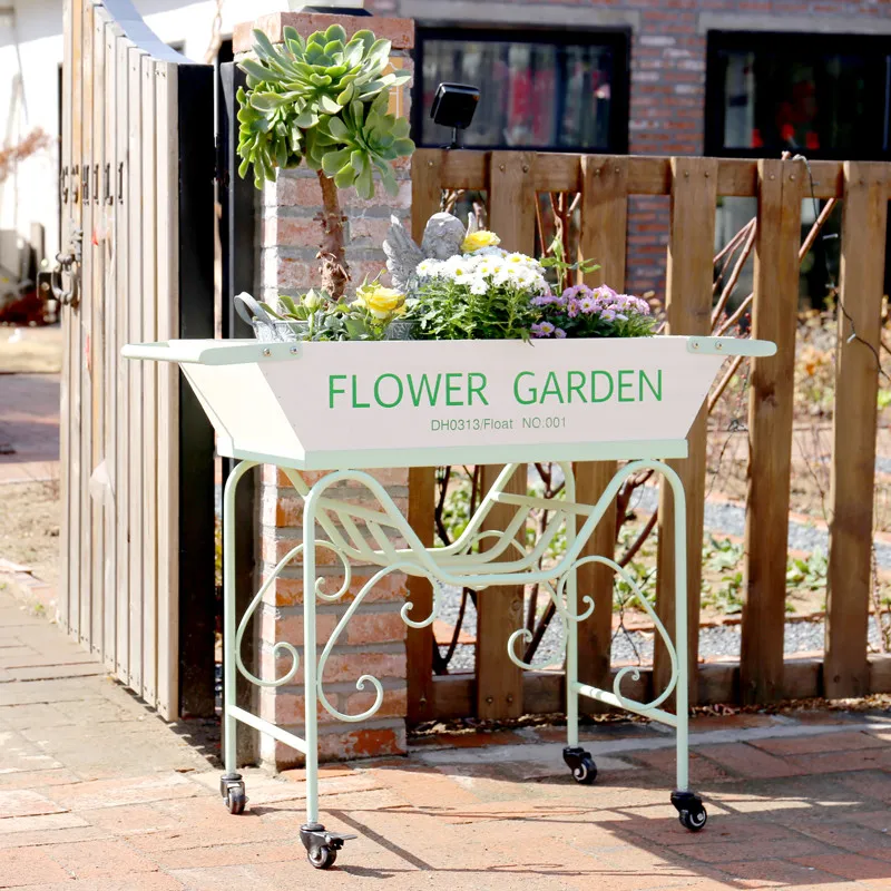 courtyard villa flower stand decoration iron cart movable elegant plant display racks creative estantería plantas home furniture