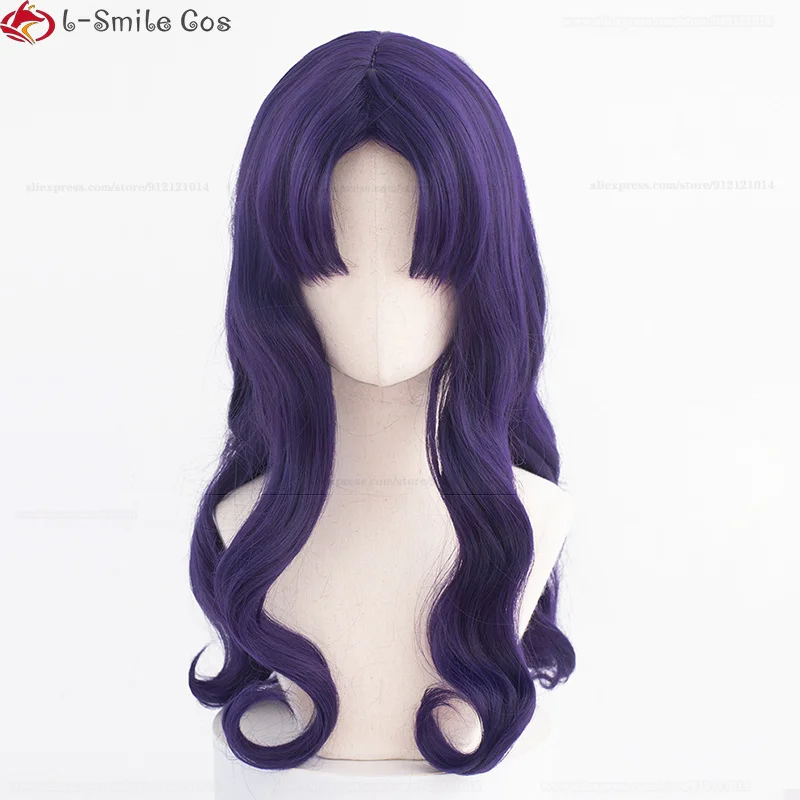 Parrucca Cosplay Anime EVA di alta qualità Misato Katsuragi parrucca Cosplay donna 55cm parrucche sintetiche resistenti al calore viola scuro + cappuccio parrucca