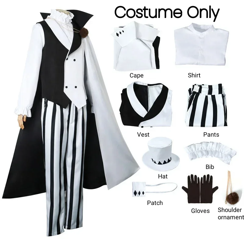 بونغو الضالة الكلاب نيكولاي غوغول تأثيري حلي قبعة شعر مستعار الموسم 4 عباءة أبيض أسود موحدة شعر مستعار أنيمي هنتر الكلاب هالوين زي