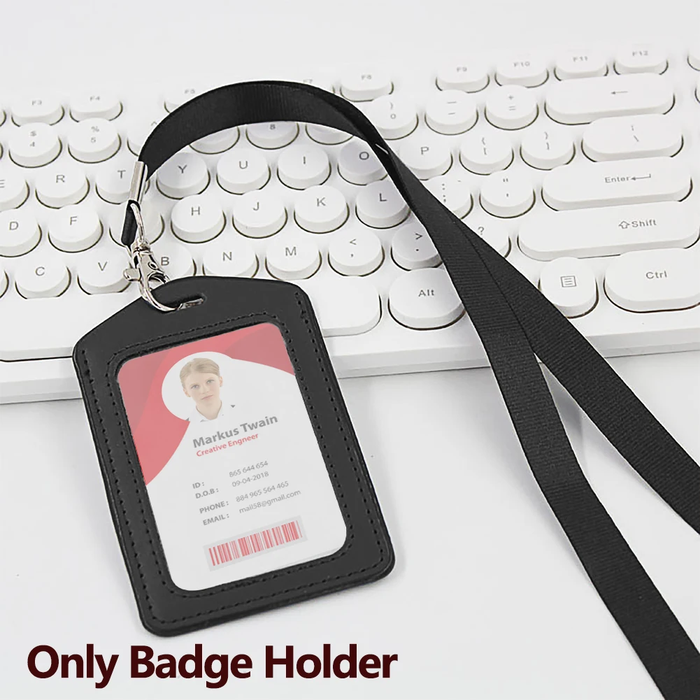4pcs Genuine Leather ID Badge Holders Double Transparent Students No Lanyard Staff Practical For Office Wallet Waterproof
