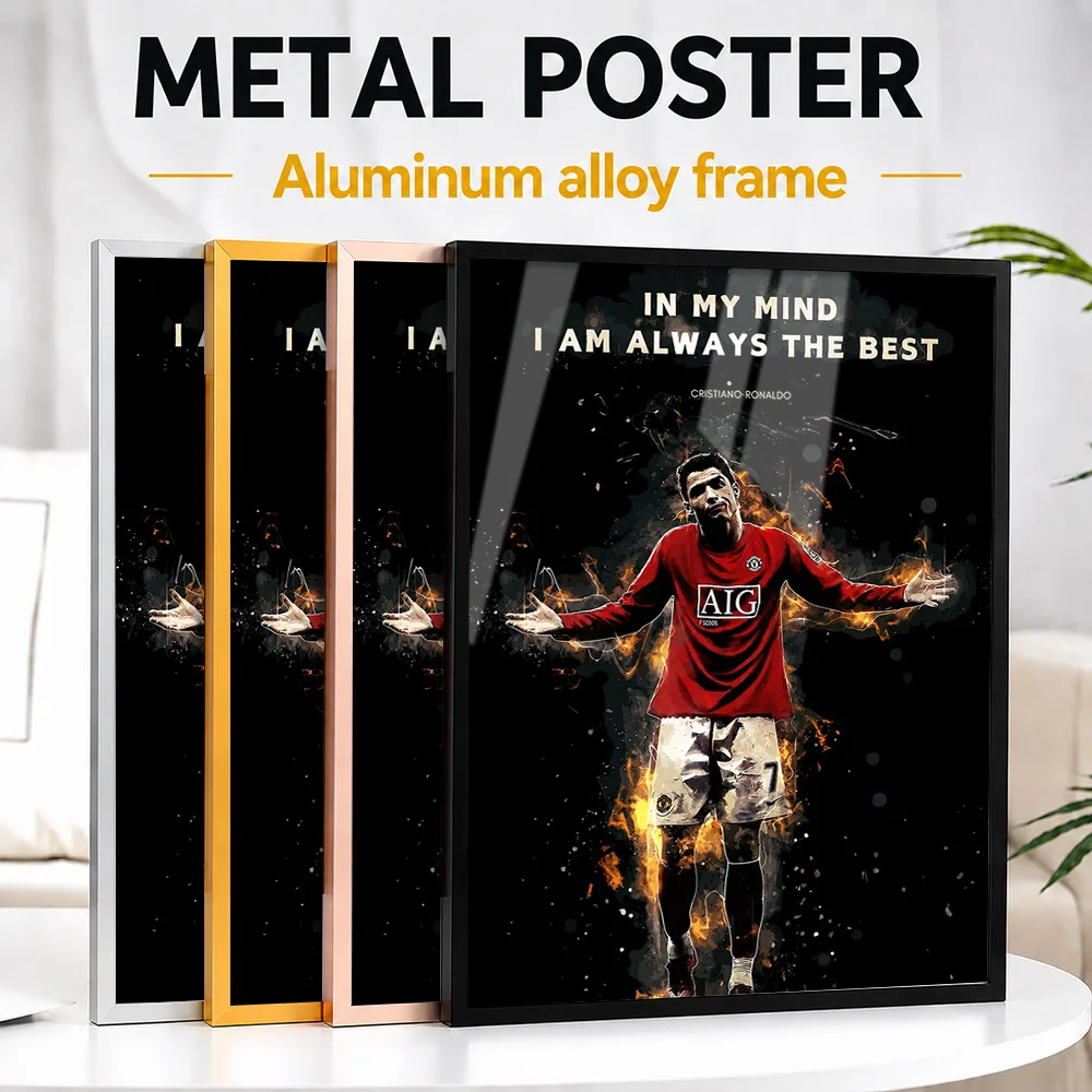 Cristiano Ronaldo Quote Framed Aluminum Metal Poster Customized Photo Bold Sports Style Wall Art For Study Unique Athlete Gift