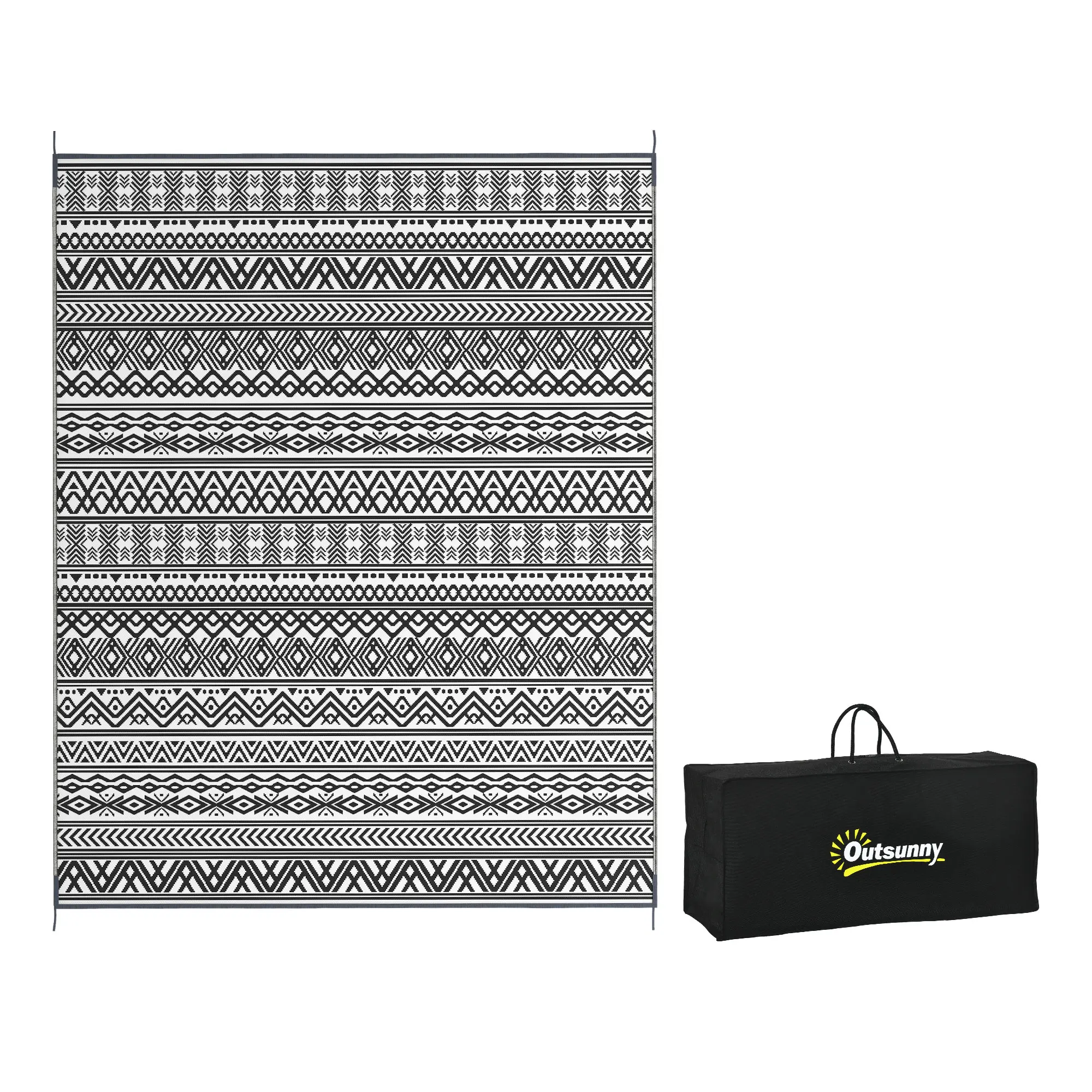 Outdoor Rug w/ Carry Bag, 8' x 10' Plastic Straw Rug, Gray Cream