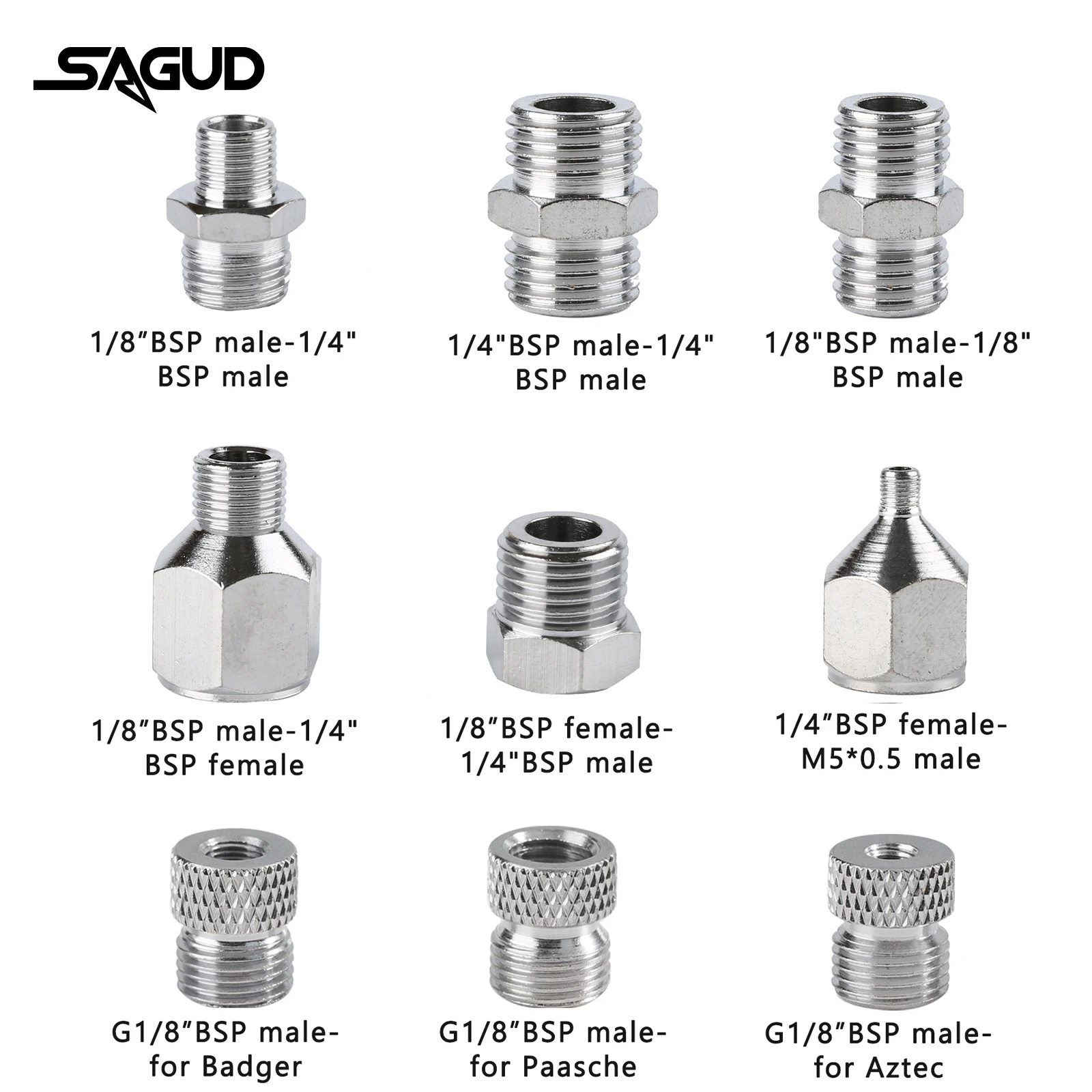 Imagem -02 - Saugd-airbrush Adapter Fitting Accessories Replacement Kit Ferramenta Conector de Acoplamento para Compressor e Mangueira de ar Pcs por Conjunto