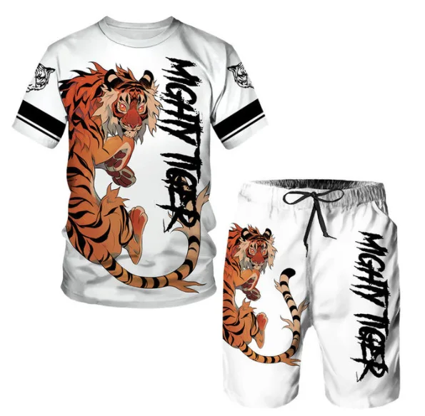 Tiger 3D Printed New Summer Men's Sets Shorts Outfits Short Sleeve T-shirt Two Pieces Casual Tracksuit Oversized Beach Sportwear