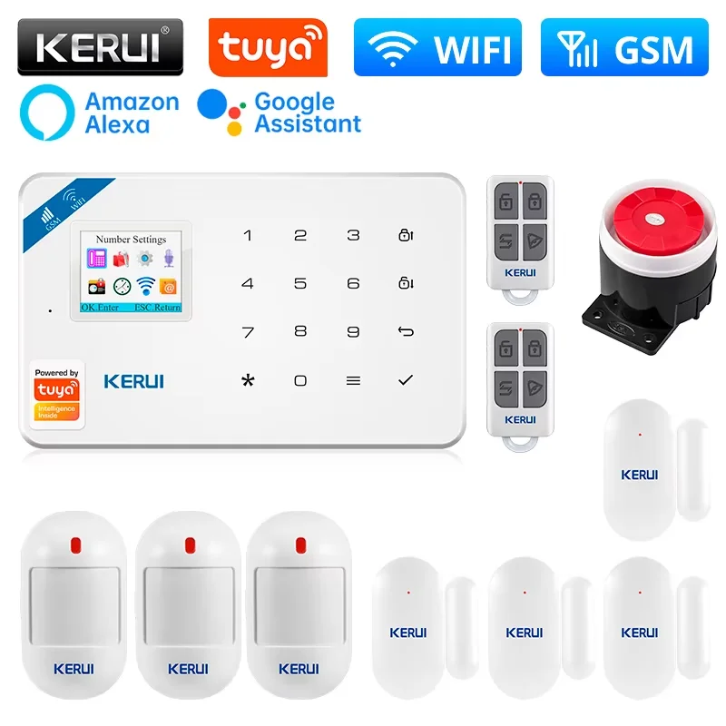 KERUI W181 Alarm System Tuya Smart WiFi GSM Security Alarm with PIR Motion Sensor Door Sensor for Home Security Remote Control