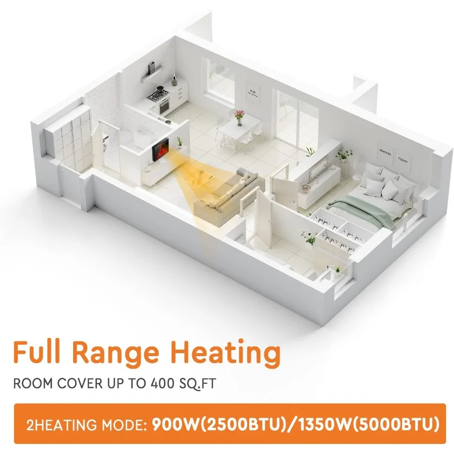 مدفأة كهربائية 25 بوصة 900 1350 وات مدفأة كهربائية مجوفة مع 3 ألوان لهب و4 إعدادات سطوع قابلة للتعديل #6