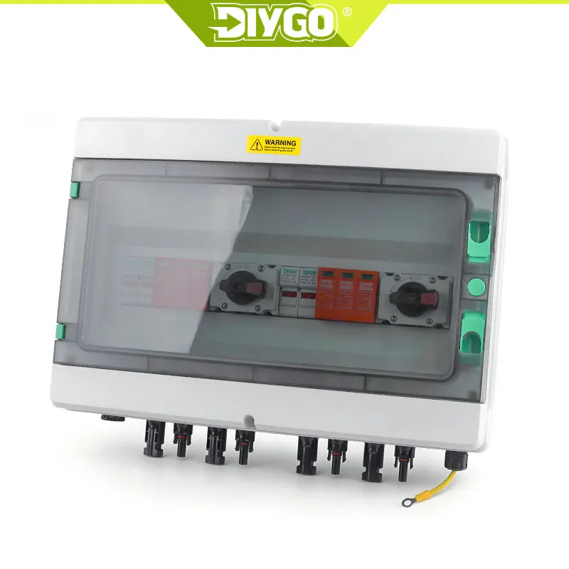 DIY GO Solar Photovoltaic 2 Input 2 Out DC 1000V PV Combiner Box with Lightning Protection Fuse MCB SPD Waterproof Box IP65