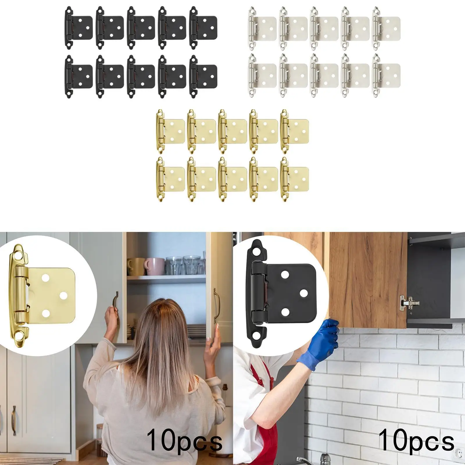 10 Pieces Cabinet Door Hinges Door Hardware Cold Rolled Steel Easy Installation Semi Concealed Self Closing Hinge Accessories