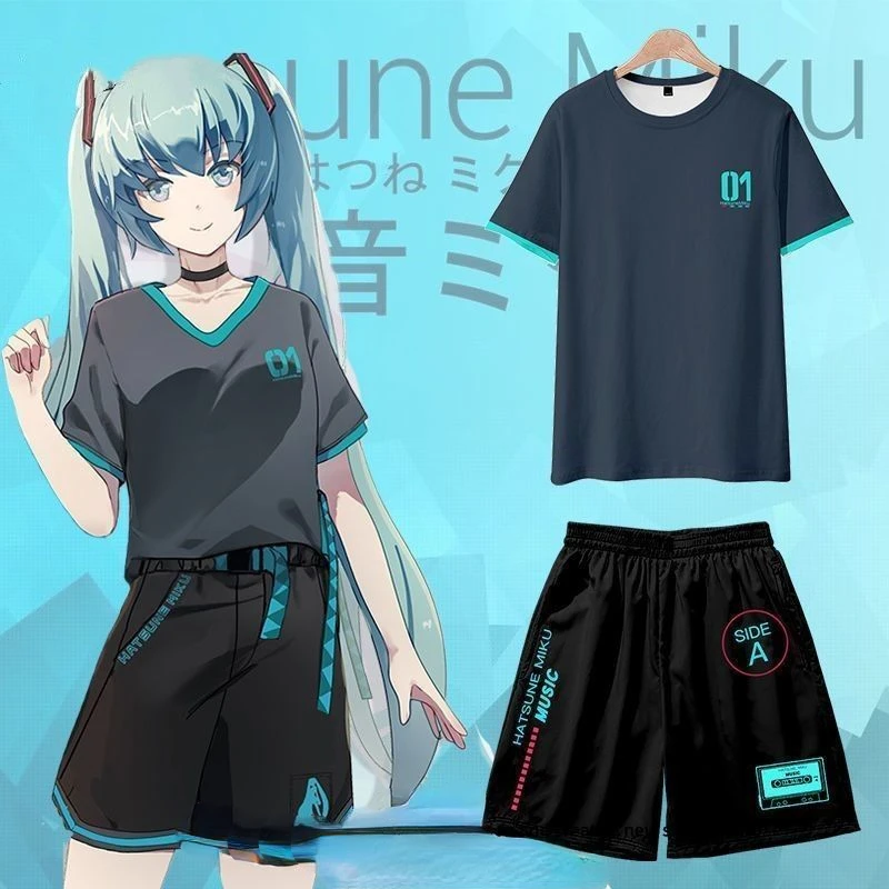 

Hatsune cartoon animation creative trend cos clothing short-sleeved shorts suit two-dimensional student fashion personality