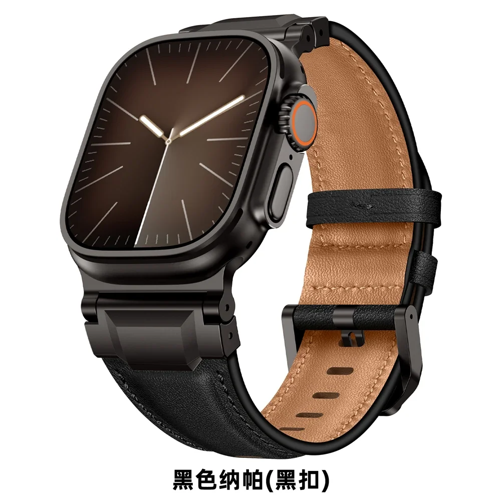 Echt lederen banden voor Apple Watch Ultra 3 2 49 mm 44 mm 45 mm 46 mm NIEUWE Mecha Design armband iWatch serie 11 10 9 8 7 6 5 SE