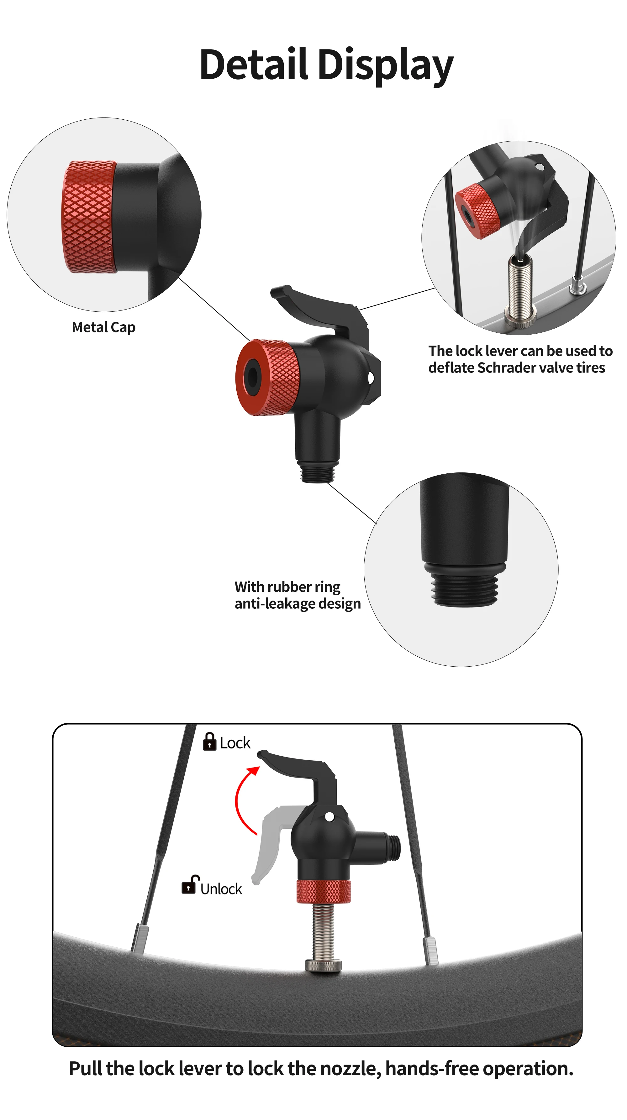 Luftpumpen-Düsenadapter Aufblasventil-Verbinder Schnellverschluss-Pumpendüse Fahrradzubehör – Detail 6