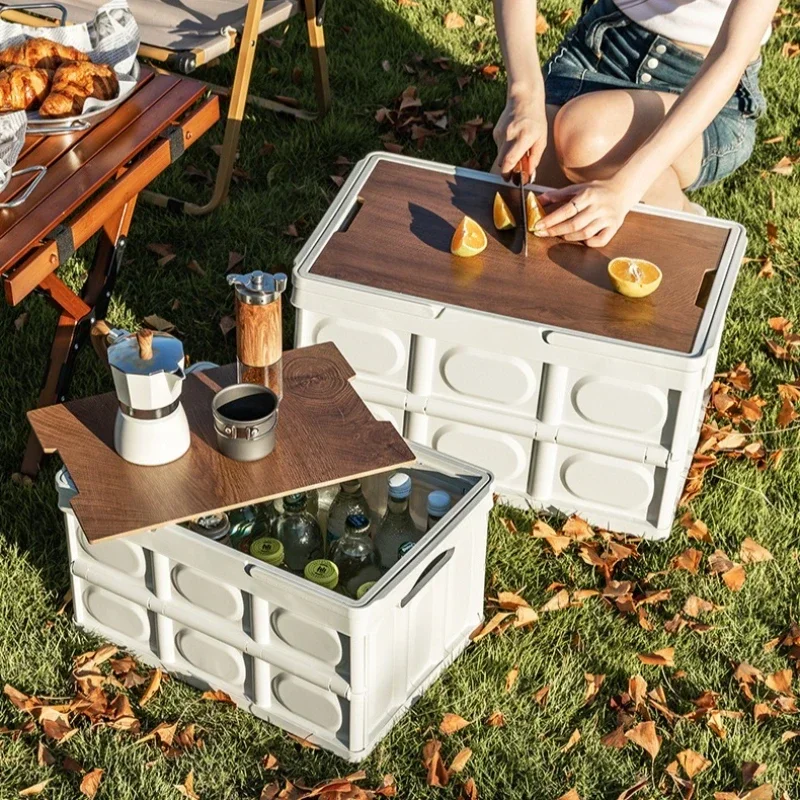 # Picnic Portable Folding Camping Table IGT Storage Box Wooden Lid Trunk Picnic Foldable Lightweight Outdoor Camping Equipment