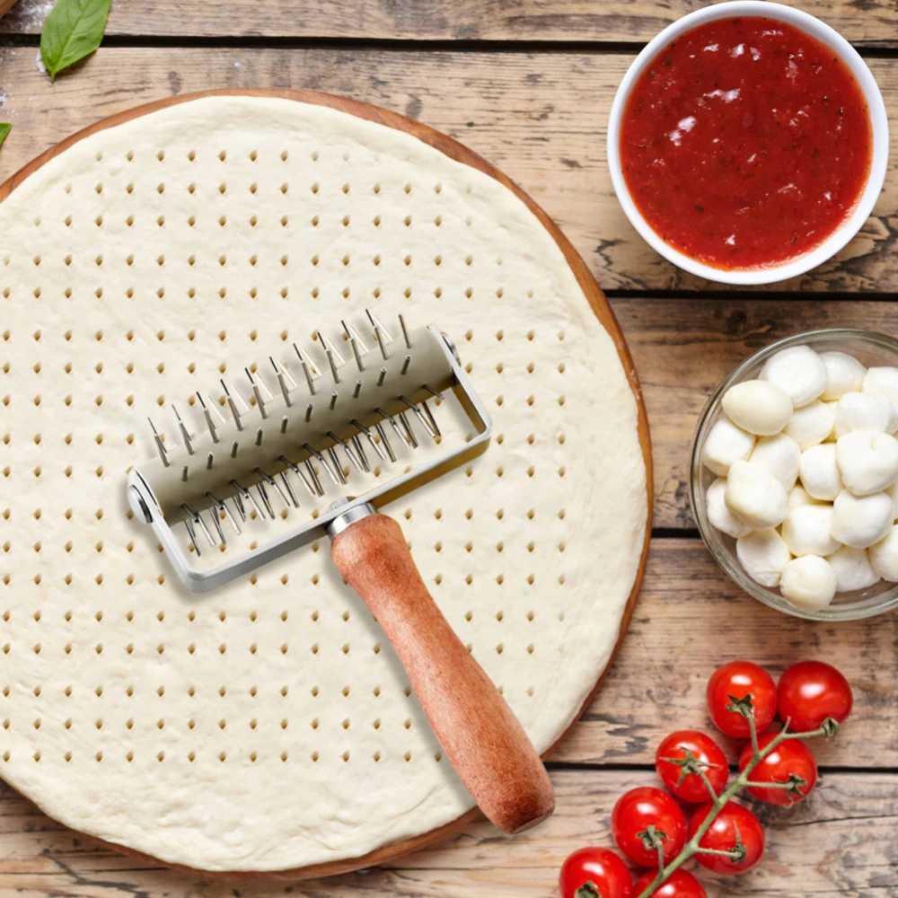 Jxillac-Roue perforatrice à pizza en acier inoxydable, rouleau à pâte avec manche en bois pour la cuisson, fournitures exécutives