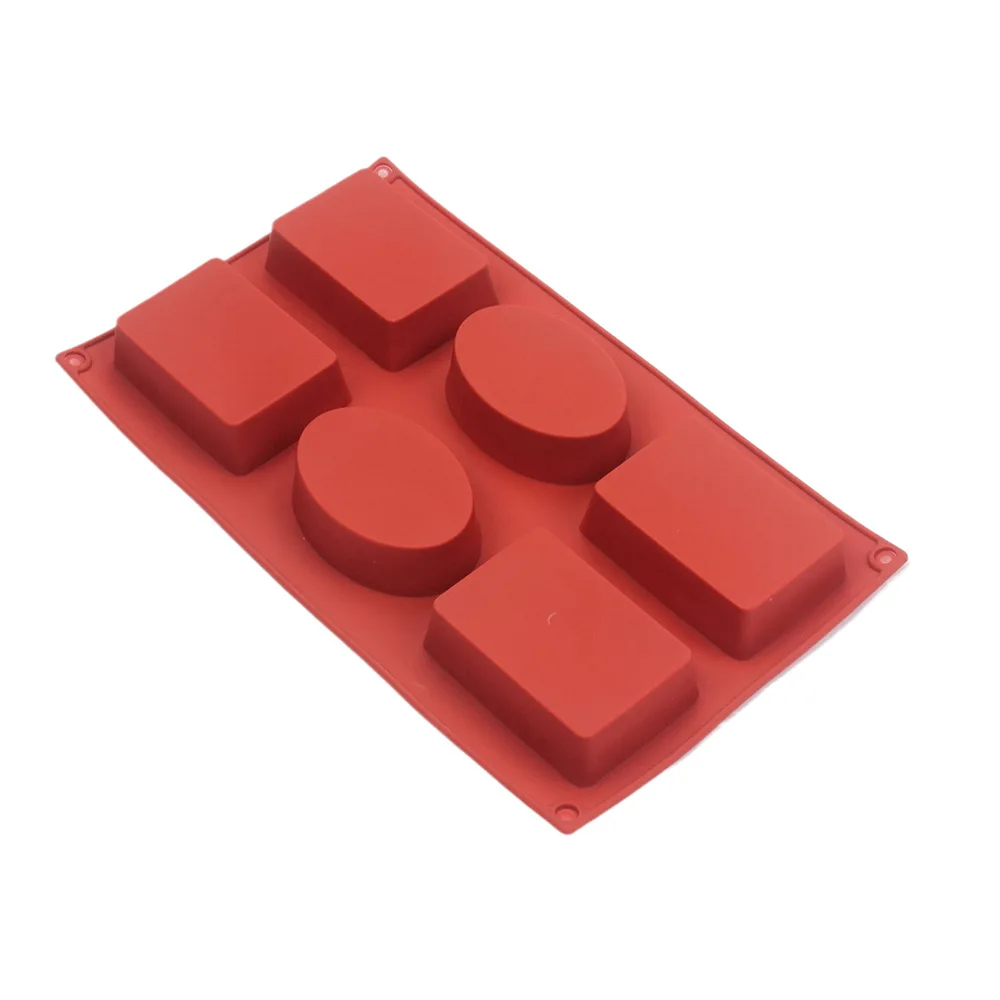 Silicone Rectangle Oval Combo Cake Mold 6 Holes Handmade Soap Pudding Chocolate Dessert Mold Geometric Decoration Baking Tools