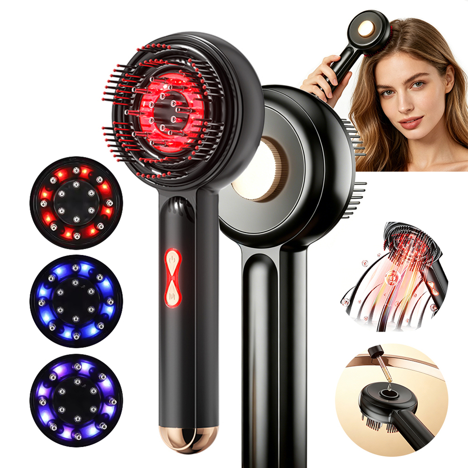  Electric Head Massager Portable Hair Follicle Comb Scalp Vibration Massage Comb LED Light Therapy Oil Applicator Anti-Hair Loss 