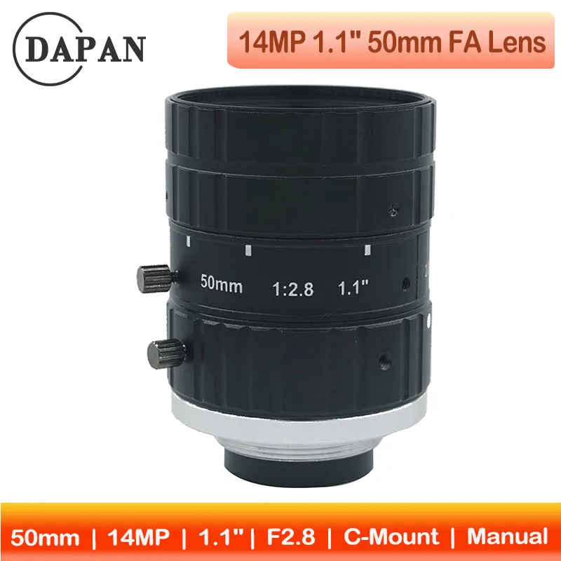 

Объектив FA с низким уровнем искажений, 14 МП, 50 мм, широкоформатный 1,1-дюймовый объектив для камеры машинного зрения, крепление F2,8 C, ручная диафрагма для промышленной камеры