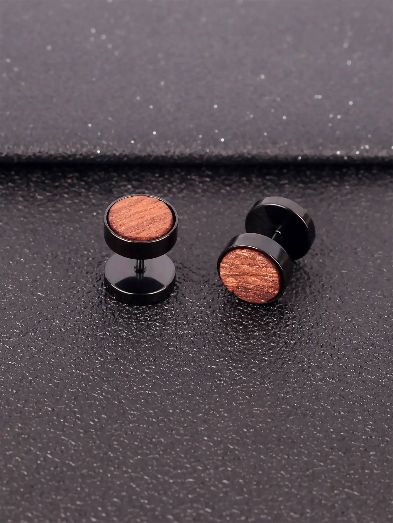 Pendientes redondos con diseño de madera para hombre, 2 piezas, estilo Punk Hip Pop de acero inoxidable, para regalo de joyería y fiesta