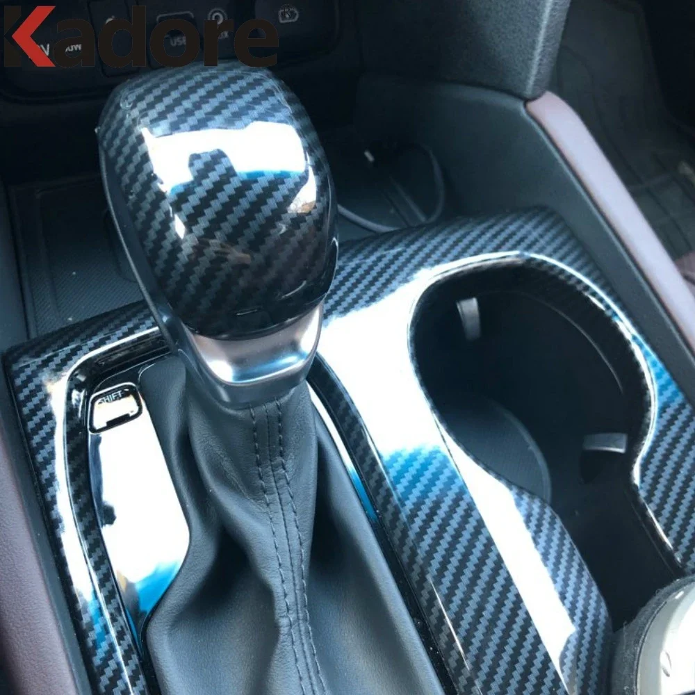 For Hyundai Santa Fe 2019 2020 2021 Carbon Fiber Car Gear Shift Knob Head Cover Trim Interior Mouldings Accessories (AT Model)