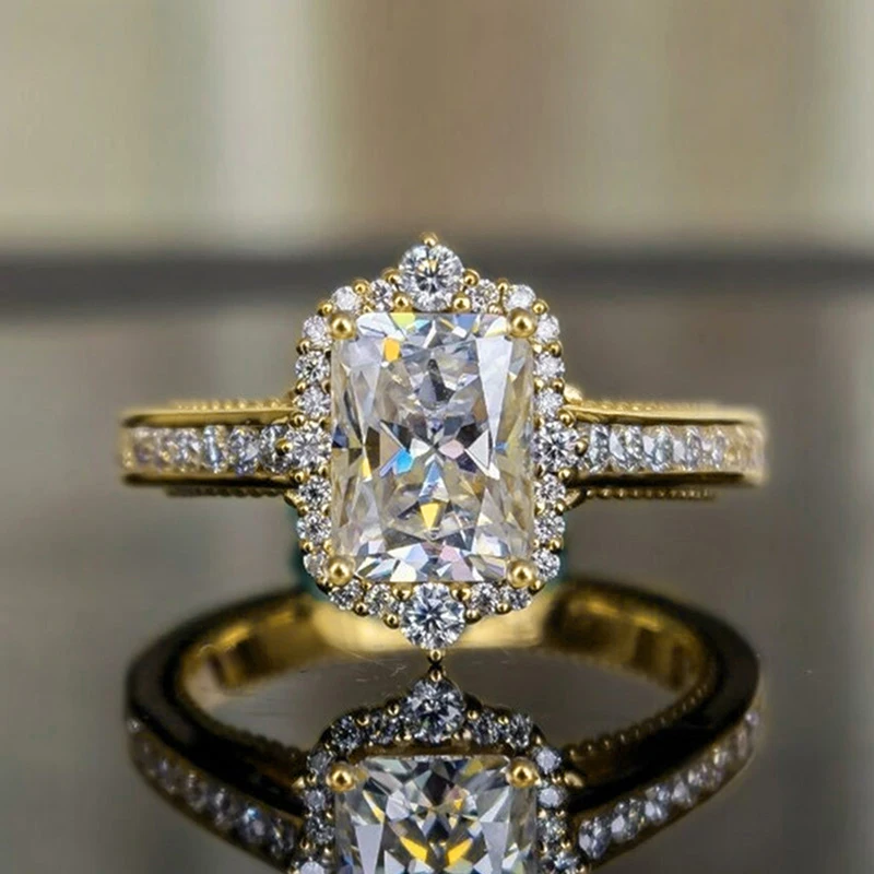 Huitan Trendy Frauen Ringe für Hochzeit Luxus Gepflastert Geometrische Zirkonia Mode Weibliche Zubehör Verlobung Party Schmuck