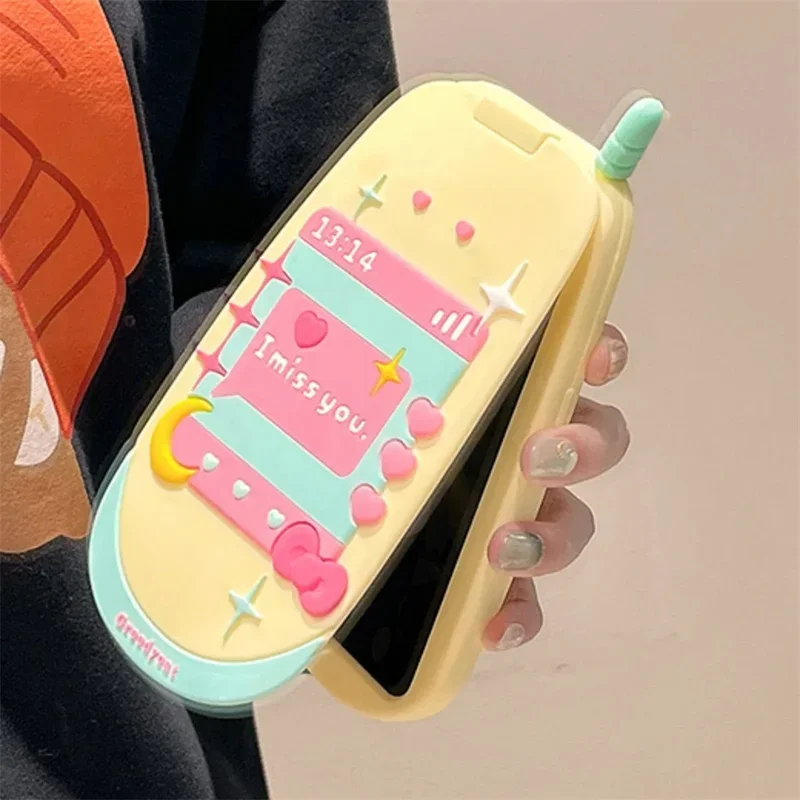 

Cute 3d Creative Bow Retro Flip Phone Mirrow Case For Iphone 16 15 14 Pro Max 13 12 11 Full Coverage Soft Silicone Back Cover