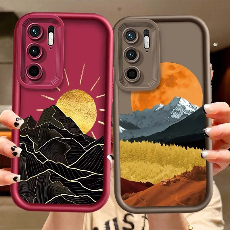Funda Protectora para Teléfono Golden Sun Mountain Range para Redmi Note 11 10 9 8 7 11S 11E 10T 10S 9S 11T Pro Plus 5G Eye Ladder