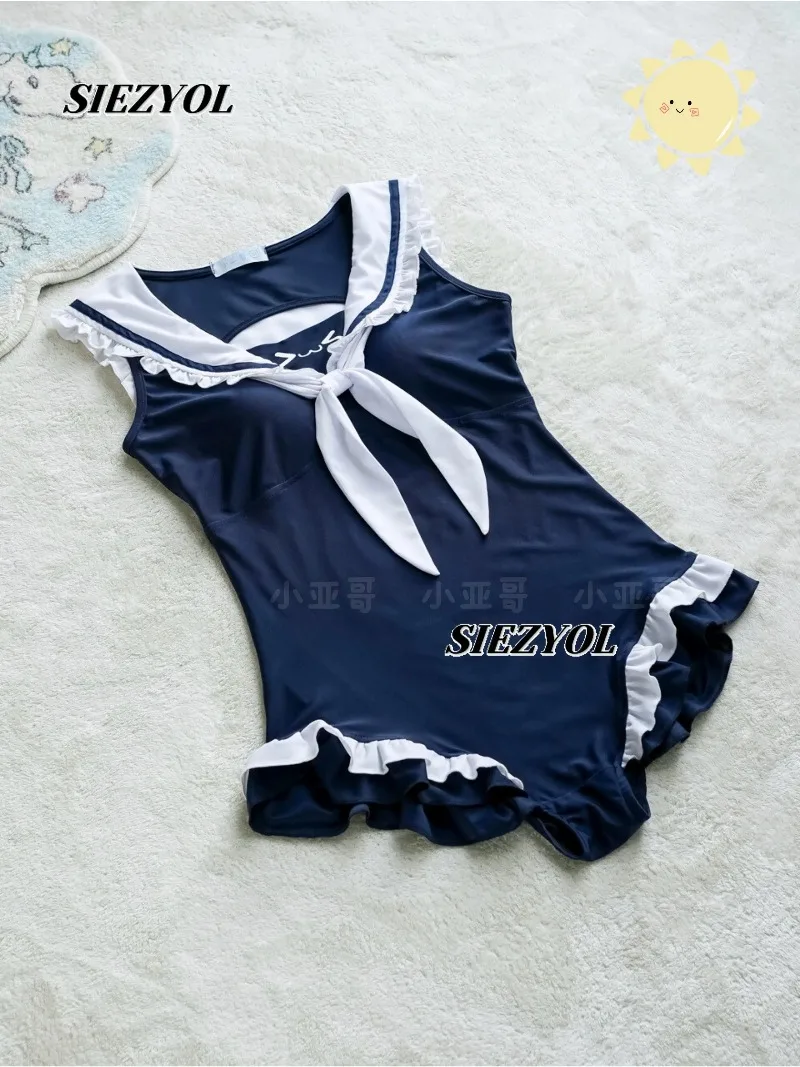 Summer New Original Sailor Collar One-piece Swimsuit Sweet Cute Girl Seaside Vacation Sleeveless Bathing Suit for Women