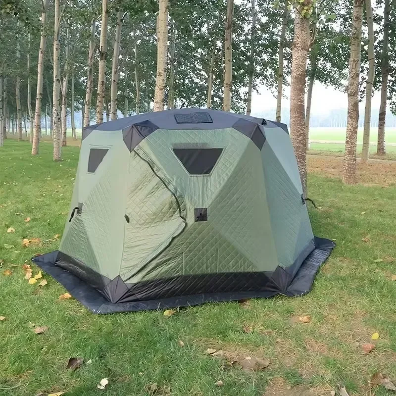 Winter Ice Fishing Hexagonal Cotton Tent for Multi-Person Thickened Windproof Warm Outdoor Shelter