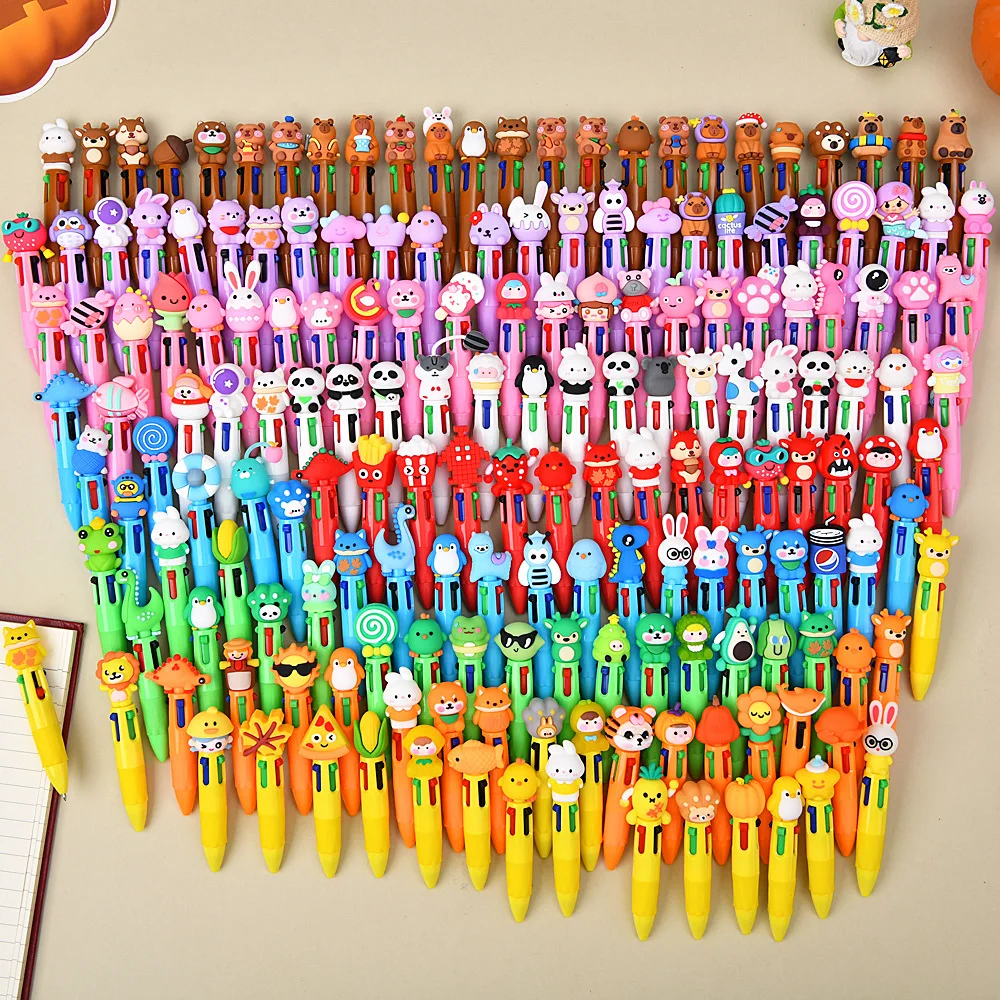 

100 шт. мультяшных шариковых ручек с четырьмя цветами, миниатюрный стереоскопический дизайн, нажимная шариковая ручка, подарок для студентов