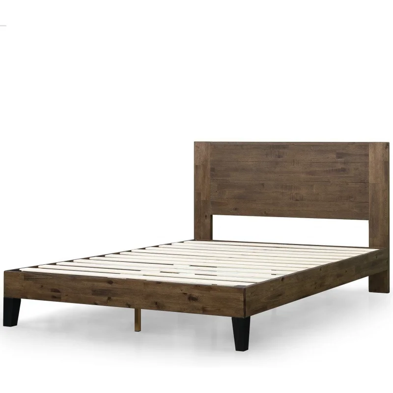 Size Sturdy Wood Platform Bed with Headboard, Wood Slat Support Mattress Foundation, Minimalist Design Bed Frame