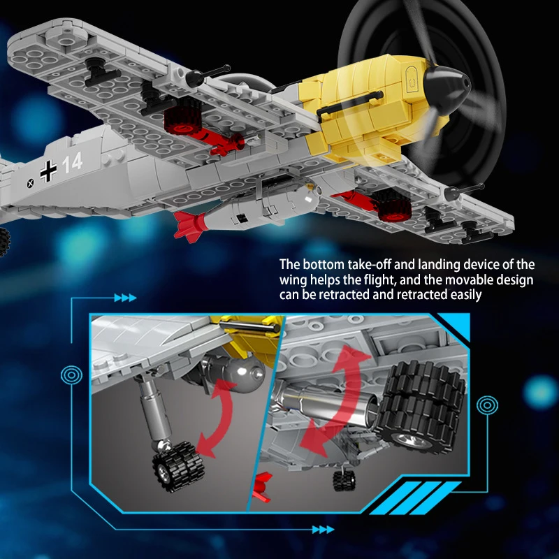 WW2 German BF109 Military Main Battle Fighter 1:32 Model MOC US P47 Air Force Flight Weapon Building Block Model