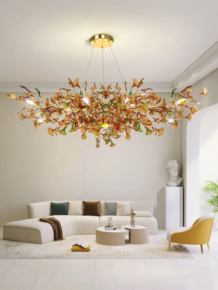 Living Room Chandelier Modern Minimalist and Magnificent Light Luxury Creative Ginkgo Leaf Villa Stairs Dining-Room Lamp