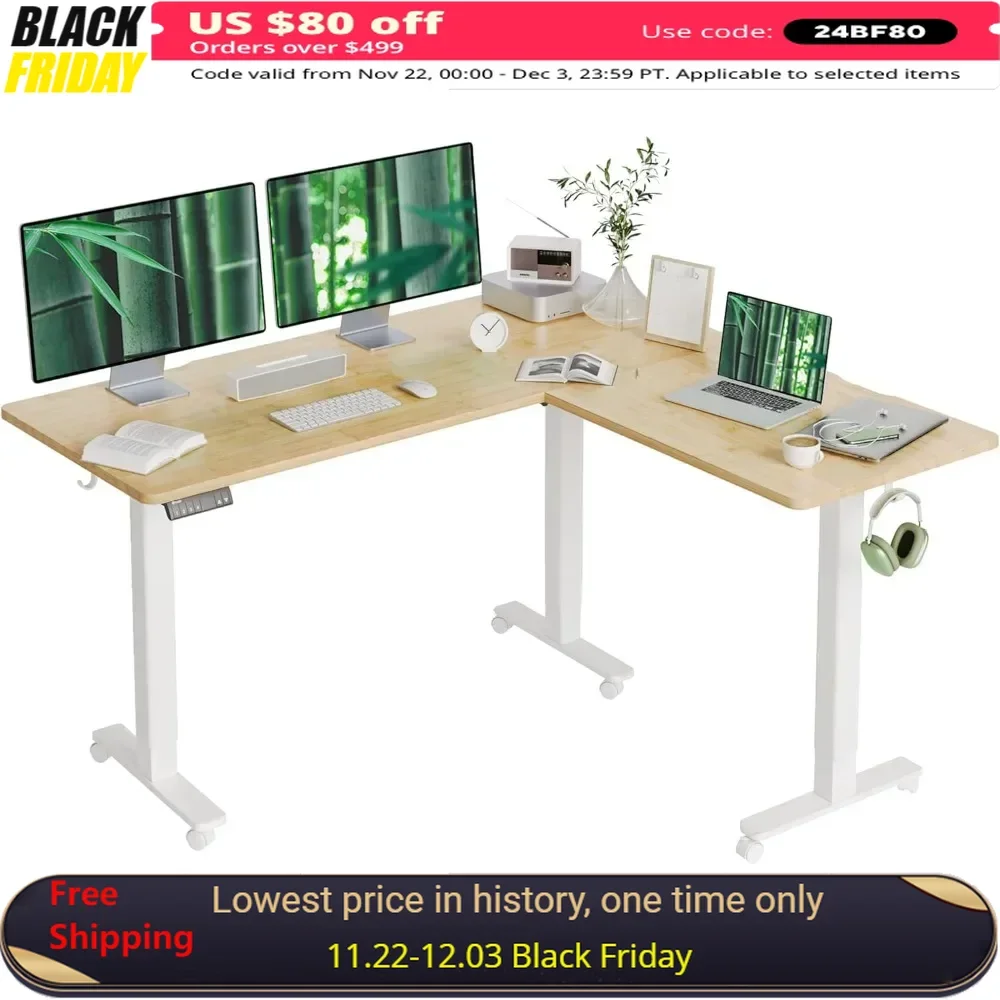 

Standing Desk L Shaped with Adjustable Height, 63x55 Inch Sit Stand Up Desk with Splice Board, Computer Desk