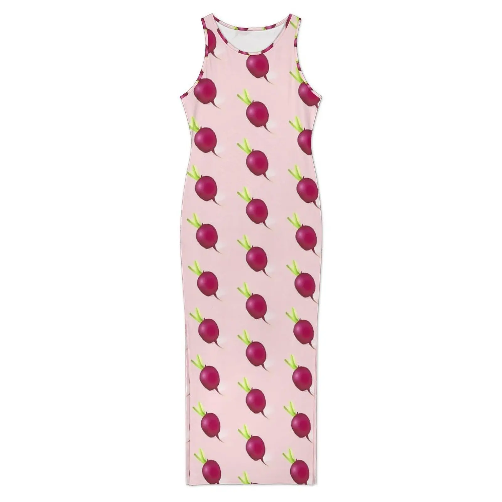 여성 붉은 무 드레스 야채 프린트 캐주얼 Y2k Bodycon 드레스 휴일 민소매 맥시 드레스 패턴 오버 사이즈 Vestidos