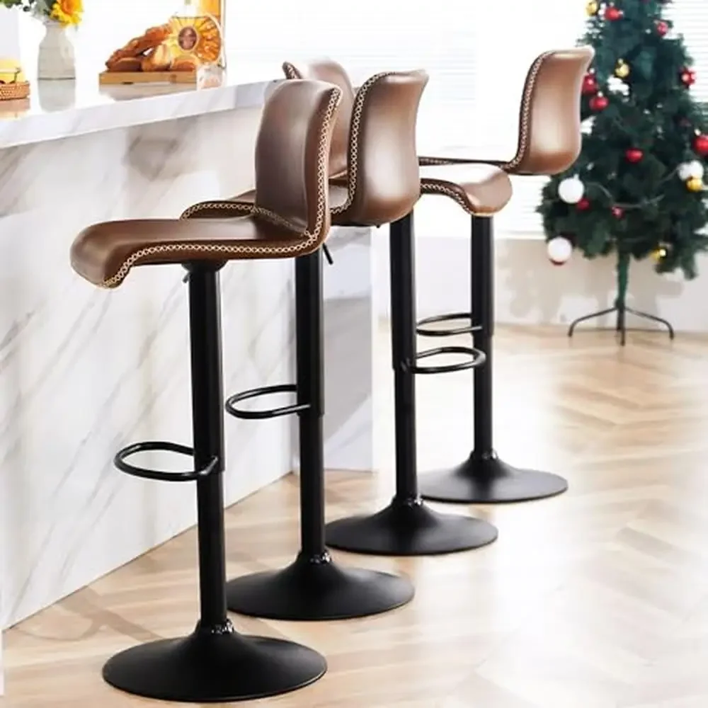 Brown Faux Leather Bar Stools Set of 6 Adjustable Swivel Countertop 24