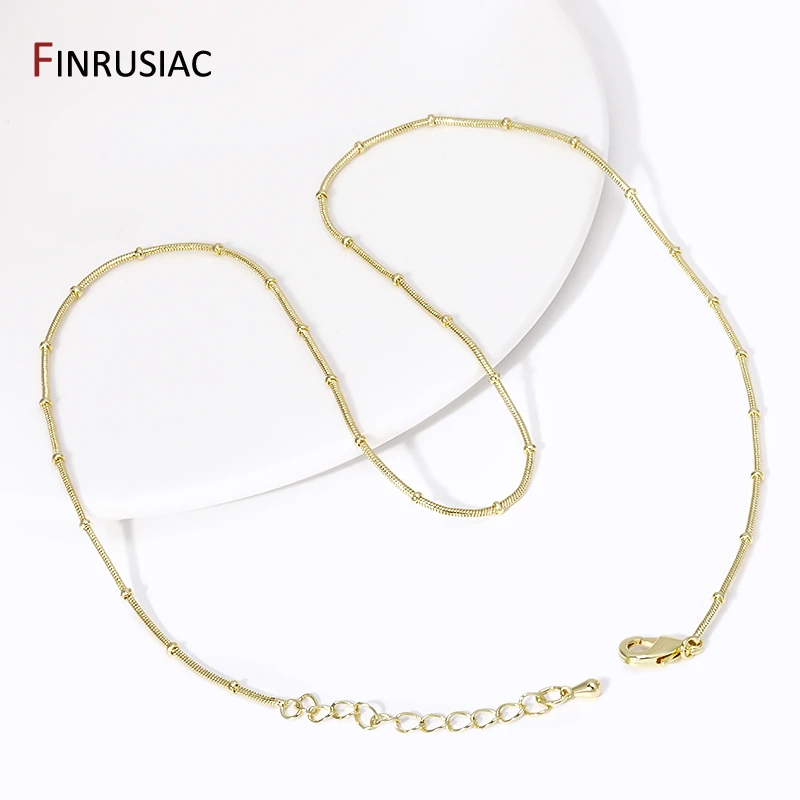 18K Gold Plated Brass Link Bulk Chains For Jewelry, 2mm Snake Ball Bead Necklace Chains For DIY Necklace Making Supplies