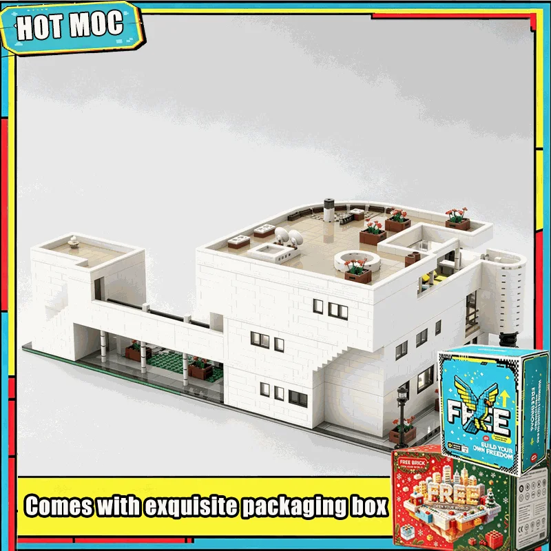 5128Parts Contemporary Villa Architecture Model MOC Building Blocks Custom Puzzle DIY Assembly Creative House Design Toy Gifts