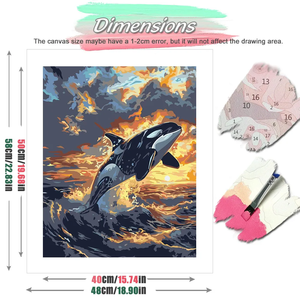 HUACAN Oil Painting By Number Canvas Whale Animal Draw On Canvas Sea Sunset Hobby Creative Gift Wall Art Home Decor
