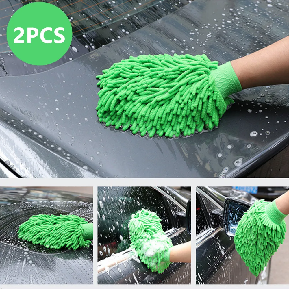 2PCS Car Wash Double Faced Glove Microfiber Chenille Gloves Thick Car Cleaning Mitt Wax Detailing Brush Auto Care Brush Cleaning